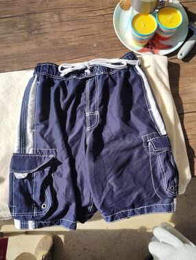 NOBO Navy and White Cargo Swim Shorts with Drawstring 969